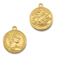 Stainless Steel - Rostfrei Stahl Anh&auml;nger M&uuml;nze mit Schiff/Gesicht Gold