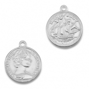 Stainless Steel - Rostfrei Stahl Anh&auml;nger M&uuml;nze mit Schiff/Gesicht Silver