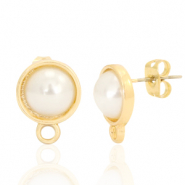 Metall Zubeh&ouml;r DQ Ohrstecker Perle rund 10mm mit &Ouml;se Gold (Nickelfrei)