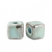 DQ Griechische Keramik Perlen Cube 5mm Serenity blue-brown