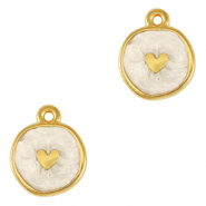 Metall Anh&auml;nger DQ Herz Gold-pearl white (nikkelvrij)