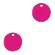 Metall Anh&auml;nger DQ 10mm Gold-neon fuchsia pink (Nickelfrei)