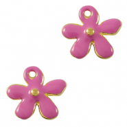 Metall Anh&auml;nger DQ Blume Gold-magenta pink (Nickelfrei)