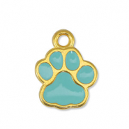 Metall Anh&auml;nger DQ Hund Pfote Mint Blue-Gold (Nickelfrei)