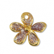 Metall Anh&auml;nger DQ Blume Glitter Lilac-Gold (Nickelfrei)