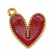 Metall Anh&auml;nger DQ Herz Glitter Red-Gold (Nickelfrei)
