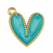 Metall Anh&auml;nger DQ Herz Pearl Turquoise-Gold (Nickelfrei)