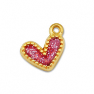 Metall Anh&auml;nger DQ Herz Gold-glitter pink (Nickelfrei)