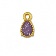 Metall Anh&auml;nger DQ Tropfenform Gold-glitter purple (Nickelfrei)