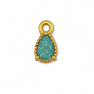Metall Anh&auml;nger DQ Tropfenform Gold-glitter turquoise (Nickelfrei)
