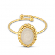Ringe aus Stainless Steel - Rostfreiem Stahl Enamel Oval Gold-pearl white
