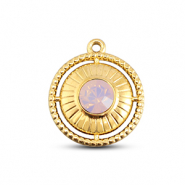 BY31&reg; Stainless Steel - Rostfrei Stahl Anh&auml;nger Rund mit Ring Gold-soft pink opal