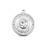 BY31&reg; Stainless Steel - Rostfrei Stahl Anh&auml;nger Rund mit Ring Silver-crystal