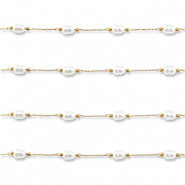 Stainless Steel - Rostfrei Stahl Schmuckzubeh&ouml;r Gliederkette mit Imitation Perlen Oval Gold-white