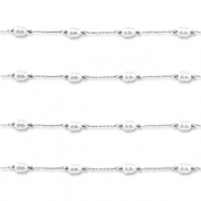 Stainless Steel - Rostfrei Stahl Schmuckzubeh&ouml;r Gliederkette mit Imitation Perlen Oval Silver-white