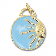 Brass TQ Metall Anh&auml;nger Rund mit Sonne Gold-light blue