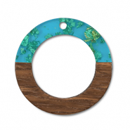 Holz Anh&auml;nger Rund Blue transparent-gold-brown