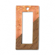 Holz Anh&auml;nger Rechteck Orange transparent-gold-brown