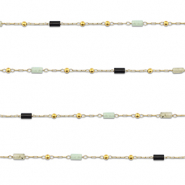 Stainless Steel - Rostfrei Stahl Schmuckzubeh&ouml;r Gliederkette Naturstein mischungTube Gold-black-grey