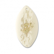 Polymer Anh&auml;nger Blatt Off white-beige-gold