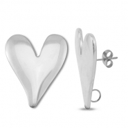 Stainless Steel - Rostfrei Stahl Schmuckzubeh&ouml;r Ohrringe / Ohrstecker Herz mit &Ouml;se Silver