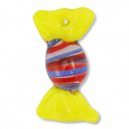 Handbemalt Glas-Anh&auml;nger Bonbon Yellow-blue-red-transparent