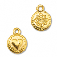 Metall Anh&auml;nger DQ Rund mit Herz/Blume Gold (Nickelfrei)