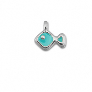 Metall Anh&auml;nger DQ Fisch Turquoise blue-Antik silber (Nickelfrei)