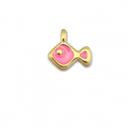 Metall Anh&auml;nger DQ Fisch Magenta pink-Gold (Nickelfrei)