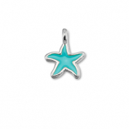 Metall Anh&auml;nger DQ Seestern Turquoise blue-Antik silber (Nickelfrei)