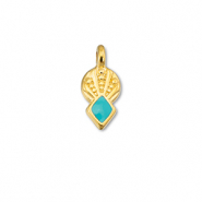 Metall Anh&auml;nger DQ Rhombus Turquoise blue-Gold (Nickelfrei)