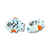 Perlen Keramik Fisch Light blue-orange-black