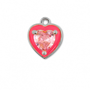 Brass TQ Metall Anh&auml;nger Herz Silver-neon pink-light pink