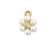 Brass TQ Metall Anh&auml;nger Blume mit Perlen Gold-white