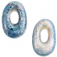 DQ Griechische Keramik Perlen Oval Mosaik Brisk blue-off white-lila