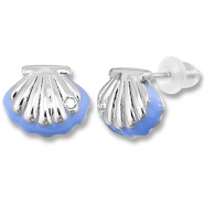 Brass TQ Metall Ohrringe / Ohrstecker Muschel Silver-carolina blue