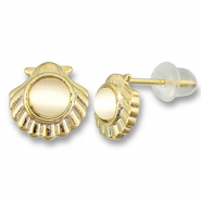 Brass TQ Metall Ohrringe / Ohrstecker Muschel mit Perle Gold-light grey