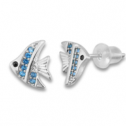 Brass TQ Metall Ohrringe / Ohrstecker Fisch Silver-light blue