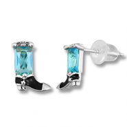 Brass TQ Metall Ohrringe / Ohrstecker Cowboystiefel Silver-light blue