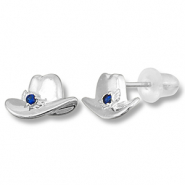Brass TQ Metall Ohrringe / Ohrstecker Cowboyhut Silver-dark blue