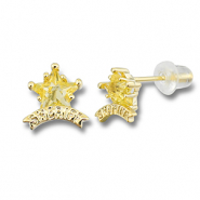 Brass TQ Metall Ohrringe / Ohrstecker Sheriffstern Gold-yellow