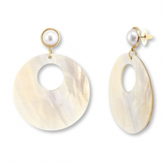 Trendy Muschel Ohrringe Rund White (Naturliche Farbe Muschel)-light pink-gold