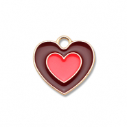 Metall Anh&auml;nger Enamel Herz Gold-brown-coral red