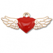 Metall Anh&auml;nger Enamel Herz mit Fl&uuml;gel Gold-red-white