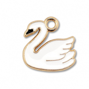 Metall Anh&auml;nger Enamel Schwan Gold-white
