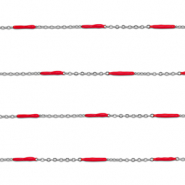 Stainless Steel - Rostfrei Stahl Schmuckzubeh&ouml;r Gliederkette L&auml;nglich Silver-red