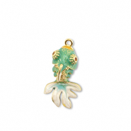 Eco-brass&reg; (nachaltiges Messing) Anh&auml;nger Fisch Gold-turquoise-white