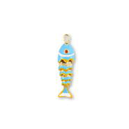 Brass TQ Metall Anh&auml;nger Fisch Gold-light blue-yellow-white