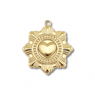 Stainless Steel - Rostfrei Stahl Anh&auml;nger Blume mit Herz Gold