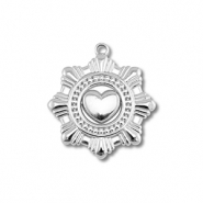 Stainless Steel - Rostfrei Stahl Anh&auml;nger Blume mit Herz Silver